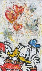 Donald und and Daisy Duck Love Art Painting Mixed Media Gemaelde auf Leinwand Original Grossformatig