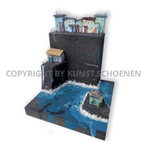 Britta Schoenen Kuenstlerin Design Designerin Holz Art Kunsthandlung Aachen Galerie Modern Kueste Meer Strand Klippen Upcycling Diorama Britta Schoenen Meer Kueste