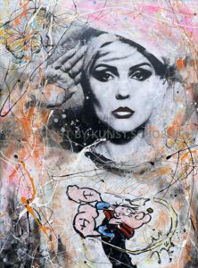 Kunsthandlung Kunst Schoenen Aachen Galerie Kunstgalerie NRW Deutschland Art Kunst Mixed Media Comichelden Comic Comic Gemaelde Unikat Original Antonio Di Monte Maler Zeichner Kuenstler Blondie Debbie Harry Punk Music New Wave Ikone Frau Popeye