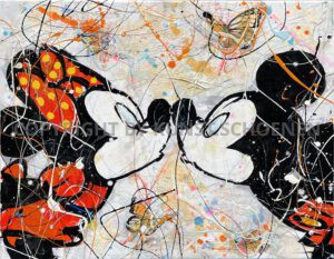 Kunsthandlung Kunst Schoenen Aachen Galerie Kunstgalerie NRW Deutschland Art Kunst Mixed Media Comichelden Comic Comic Gemaelde Unikat Original Antonio Di Monte Maler Zeichner Kuenstler Mickey Micky Maus Mouse und Minni Minnie