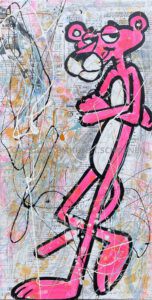 Kunsthandlung Kunst Schoenen Aachen Galerie Kunstgalerie NRW Deutschland Art Kunst Mixed Media Comichelden Comic Comic Gemaelde Unikat Original Antonio Di Monte Maler Zeichner Kuenstler Pink Panther Rosaroter Wer hat an der Uhr gedreht