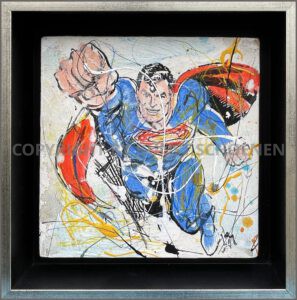 Kunsthandlung Kunst Schoenen Aachen Galerie Kunstgalerie NRW Deutschland Art Kunst Mixed Media Comichelden Comic Comic Gemaelde Unikat Original Antonio Di Monte Maler Zeichner Kuenstler Superman