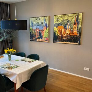 Moderner Druck Aachen Dom Rathaus gross Pigmentgrafik Grafik Paar