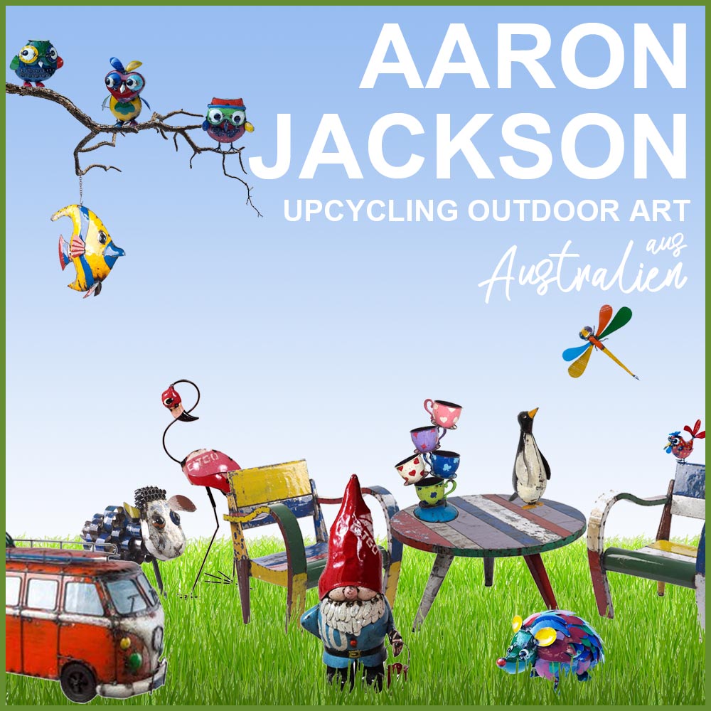 think outside upcycling upcycled art garden outdoor metal Gartenkunst farbige